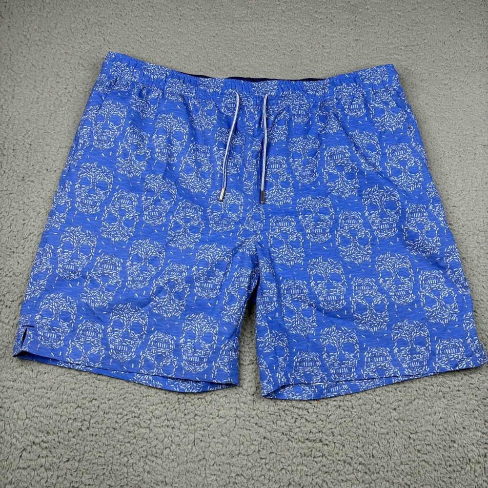 Peter Millar Seaside Collection Swim Trunks 7" Inseam Men's XL Blue Skull Lined
